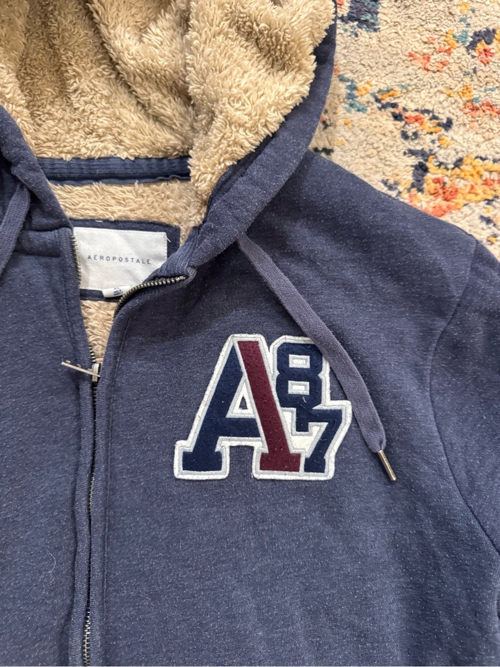 Aeropostale Navy & Cream Sherpa-Lined Hoodie Jacket